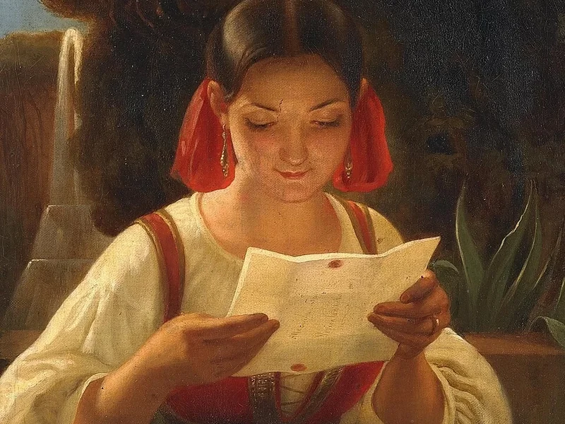 1804-Theodor Hildebrandt - Donna italiana che legge una lettera, 1848